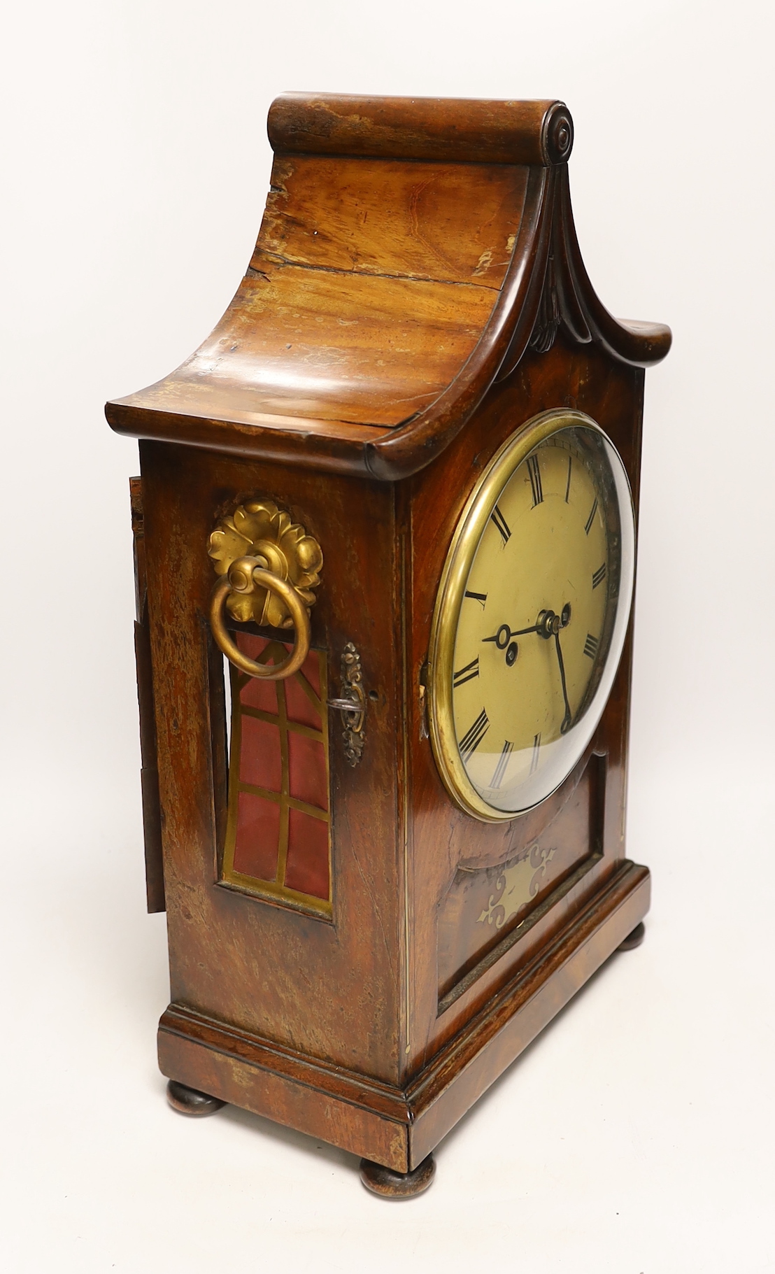 A Regency mahogany clock striking on a bell, for restoration, 53cm high (a.f.)
